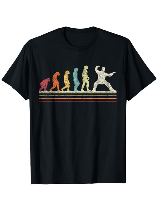Men's Graphic T-Shirt Retro Colorful Silhouettes Evolving Across Striped Lines Human Evolution