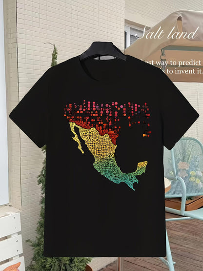 Men's Graphic T-Shirt Colorful Pixel Art With Rainbow Pattern On Mexico Map