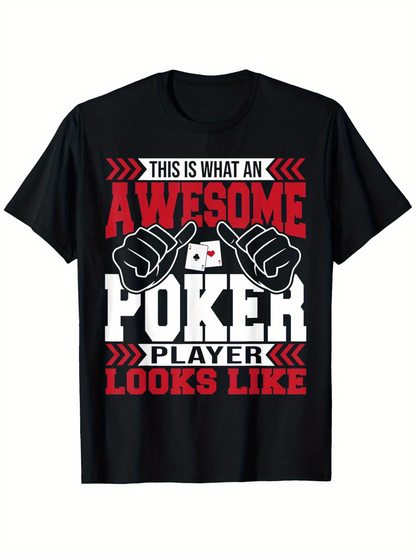 Men's Graphic T-Shirt Awesome Poker Player Graphic T Shirt With Cartoon Hands And Playing Cards