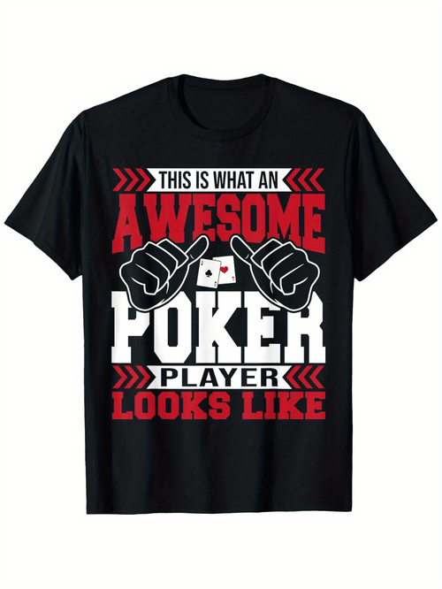 Men's Graphic T-Shirt Awesome Poker Player Graphic T Shirt With Cartoon Hands And Playing Cards