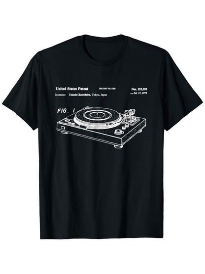 Men's Graphic T-Shirt Patent Drawing Inspired Technical Illustration With Detailed Labeling Of Turntable