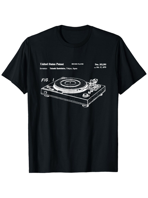 Men's Graphic T-Shirt Patent Drawing Inspired Technical Illustration With Detailed Labeling Of Turntable