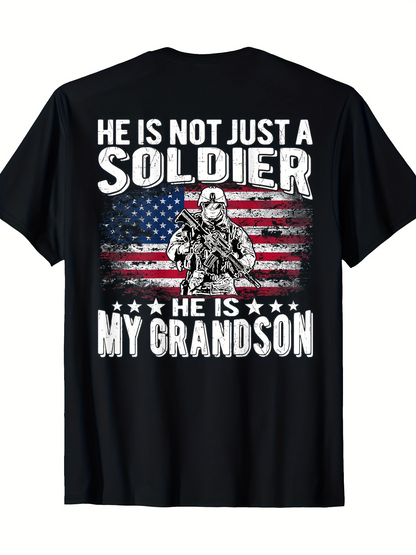 Men's Graphic T-Shirt American Flag Background With Armed Soldier Over Patriotic Banner Design
