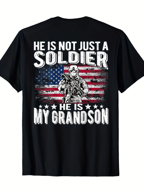 Men's Graphic T-Shirt American Flag Background With Armed Soldier Over Patriotic Banner Design