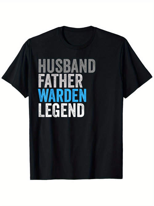 Men's Graphic T-Shirt Husband Father Warden Legend Bold Urban Letters Text Only T Shirt