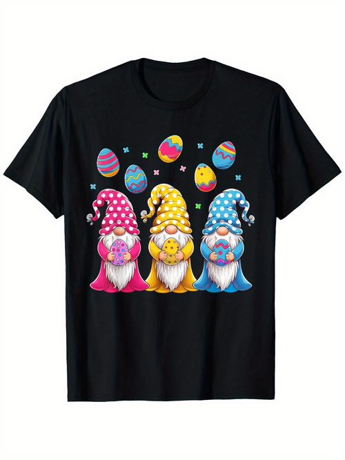 Men's Graphic T-Shirt Colorful Eggs With Three Whimsical Gnomes And Festive Springtime Atmosphere Gnome