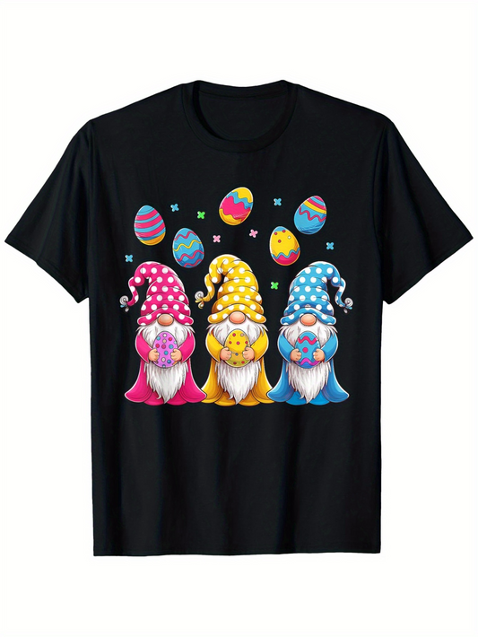 Men's Graphic T-Shirt Colorful Eggs With Three Whimsical Gnomes And Festive Springtime Atmosphere Gnome