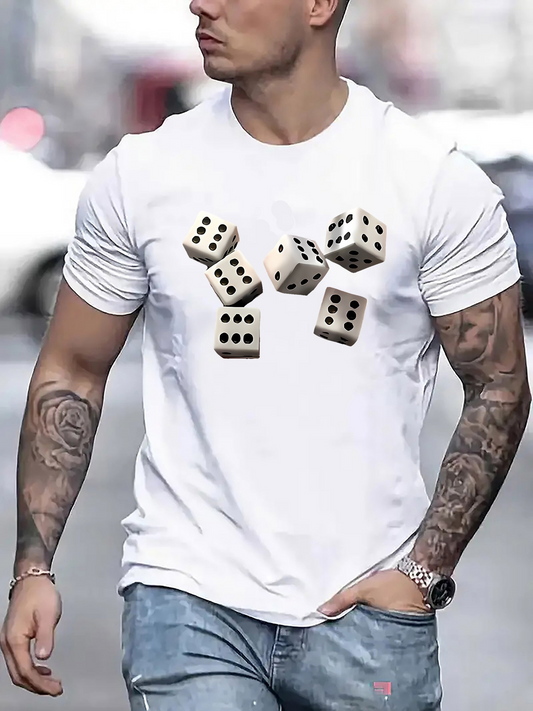 Men's Graphic T-Shirt Tumbling Ivory Dice On Crisp Urban White T Shirt