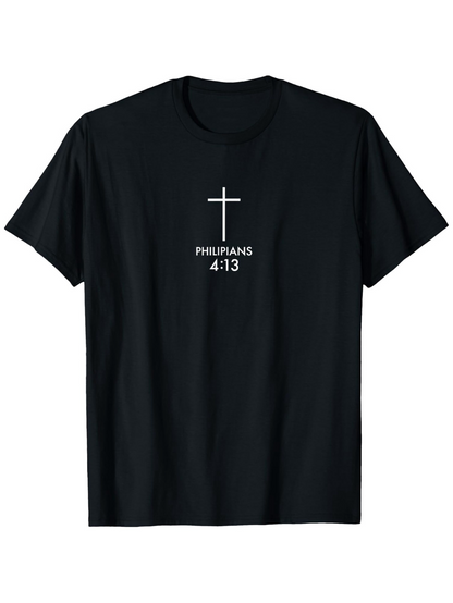 Men's Graphic T-Shirt Minimalist White Cross With Bible Verse On Black T Shirt