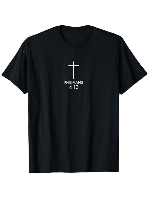 Men's Graphic T-Shirt Minimalist White Cross With Bible Verse On Black T Shirt