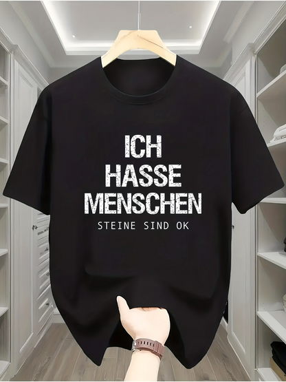 Men's Graphic T-Shirt German text "Ich Hasse Menschen (I Hate People)" in white lettering