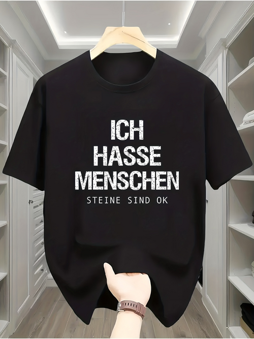 Men's Graphic T-Shirt German text "Ich Hasse Menschen (I Hate People)" in white lettering
