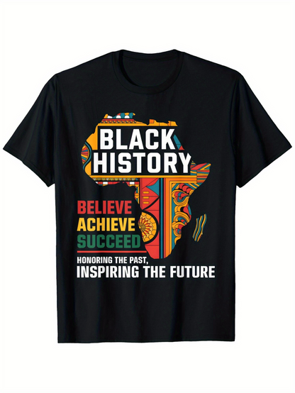 Men's Graphic T-Shirt Black History Colorful Africa Outline With Inspirational Text Design