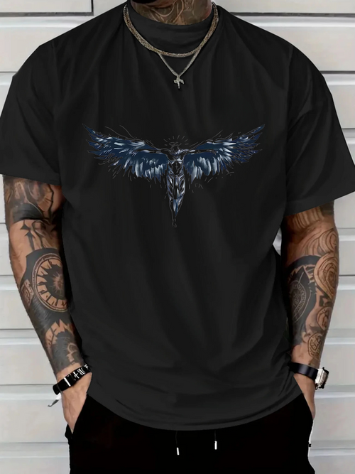 Men's Graphic T-Shirt Blue Feathered Wings Spread In Flight Night Owl