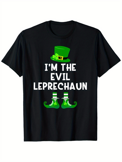 Men's Graphic T-Shirt Im The Evil Leprechaun With Green Hat And Shoes Under St Patricks Day Theme Leprechaun