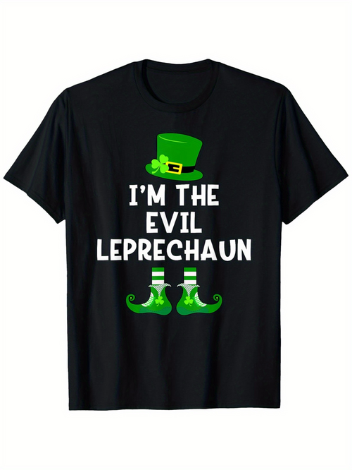 Men's Graphic T-Shirt Im The Evil Leprechaun With Green Hat And Shoes Under St Patricks Day Theme Leprechaun