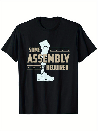 Men's Graphic T-Shirt Some Assembly Required Cartoon Prosthetic Leg With Stripes And Bold Typography