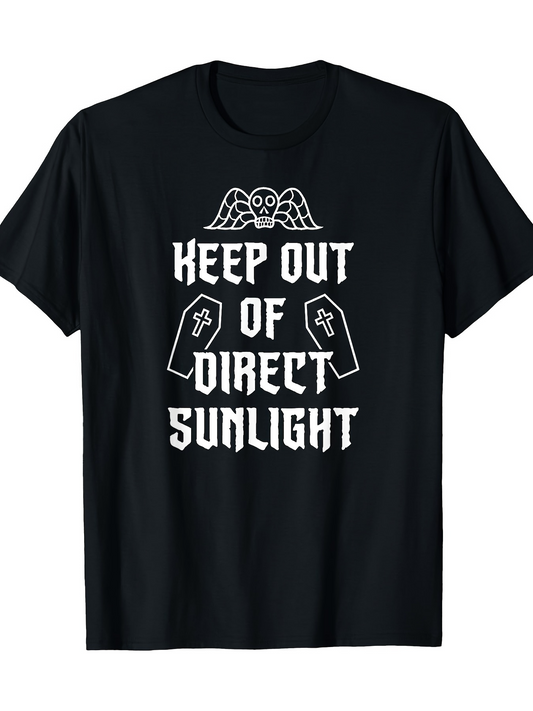 Men's Graphic T-Shirt Keep Out Of Direct Sunlight Angel Wings And Coffins Gothic Print