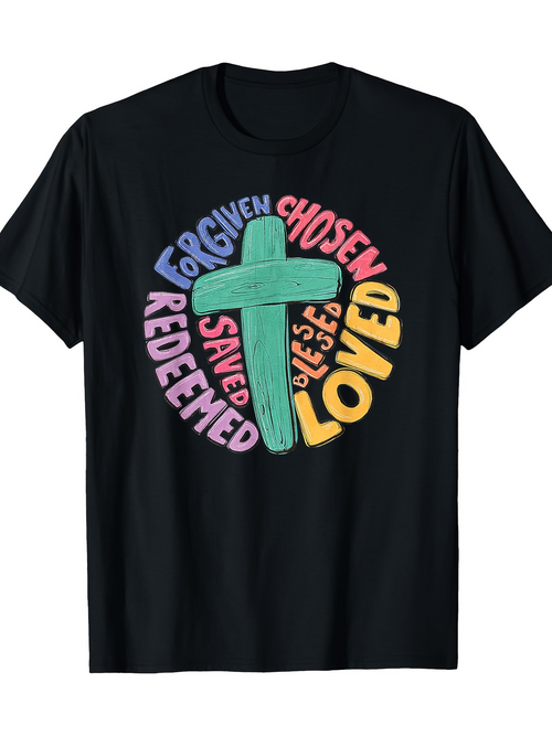 Men's Graphic T-Shirt Forgiven Chosen Redeemed Saved Loved Cross Graphic T Shirt