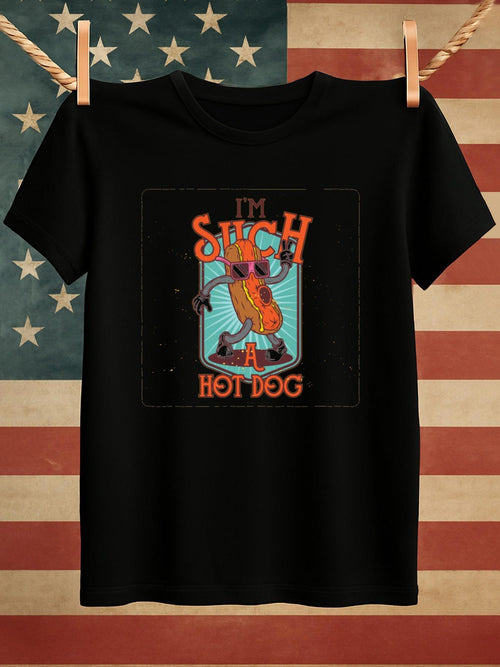 Men's Graphic T-Shirt Im Such A Dancing Mustard Hot Dog Among Blue Sparkles