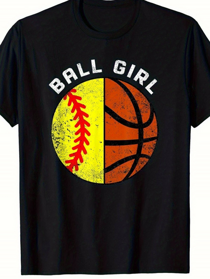 Men's Graphic T-Shirt Ball Girl Worn Yellow And Orange Grunge Circle Featuring Split Sports Ball