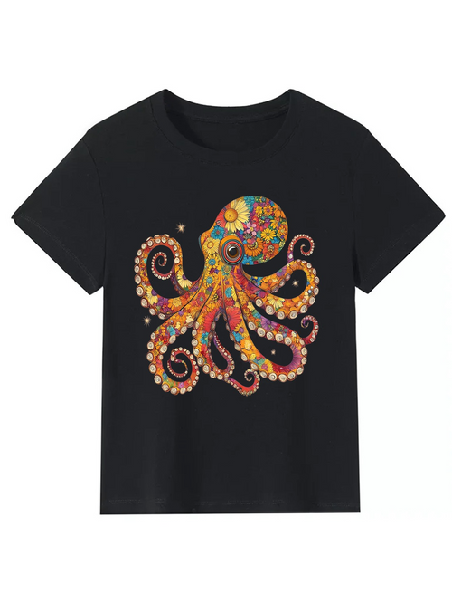 Men's Graphic T-Shirt Colorful Circular Motifs Among Radiant Patterns Vibrant Octopus