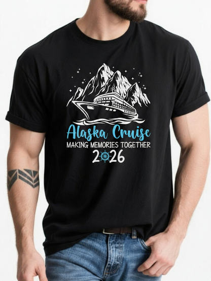 Men's Graphic T-Shirt Alaska Cruise With Snowy Mountains And Sailing Ocean Liner