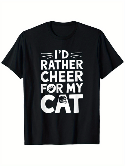Men's Graphic T-Shirt Id Rather Cheer For My Cat Whiskers And Graphic Cat Lettering