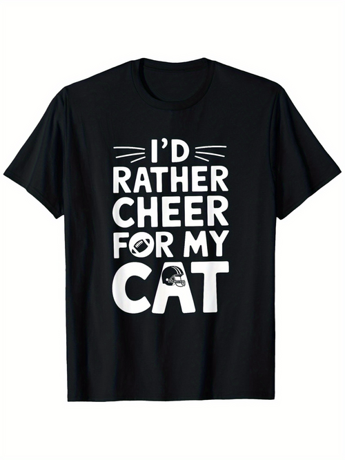 Men's Graphic T-Shirt Id Rather Cheer For My Cat Whiskers And Graphic Cat Lettering