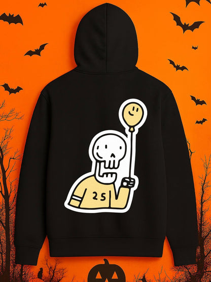 Men's Graphic Hoodie Cartoon Skeleton Holding Balloon With Yellow Sweater Halloween Hoodie