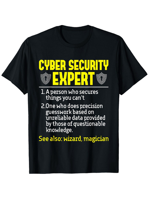 Men's Graphic T-Shirt Cyber Security Expert Quirky Definitions Bold Yellow Text With Shields