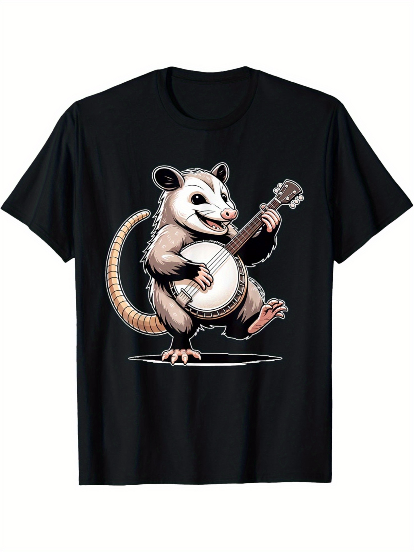 Men's Graphic T-Shirt Happy Dancing Marsupial With Strumming Banjo Under Spotlight Opossum