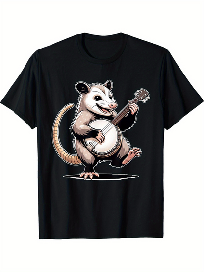 Men's Graphic T-Shirt Happy Dancing Marsupial With Strumming Banjo Under Spotlight Opossum