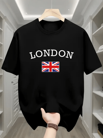 Men's Graphic T-Shirt London With Bold Letters And Union Flag Centered Shirt