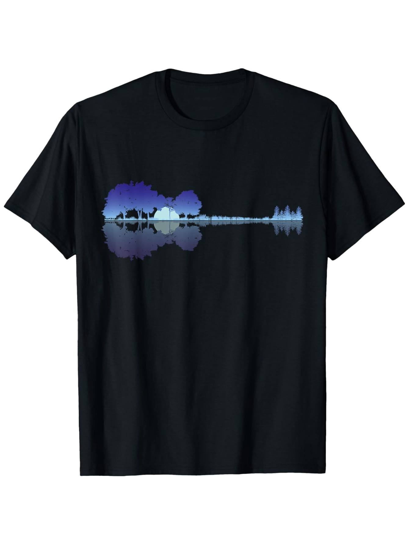 Men's Graphic T-Shirt Blue Soundwave Reflection With Still Water Guitar