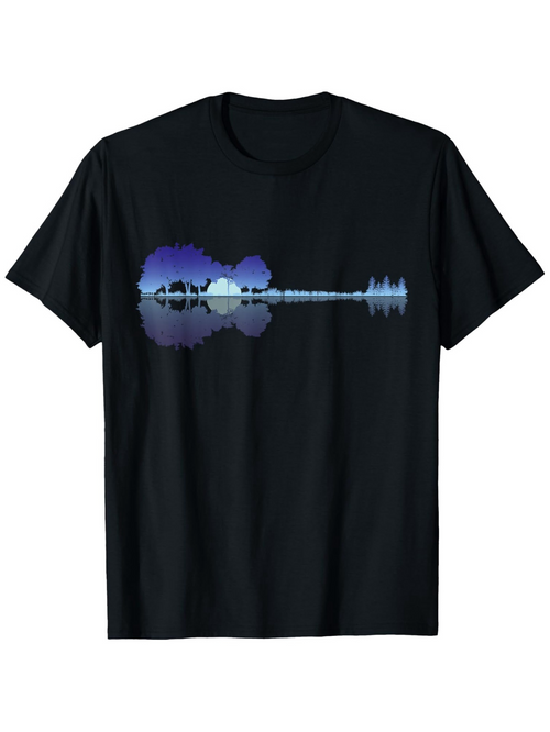 Men's Graphic T-Shirt Blue Soundwave Reflection With Still Water Guitar