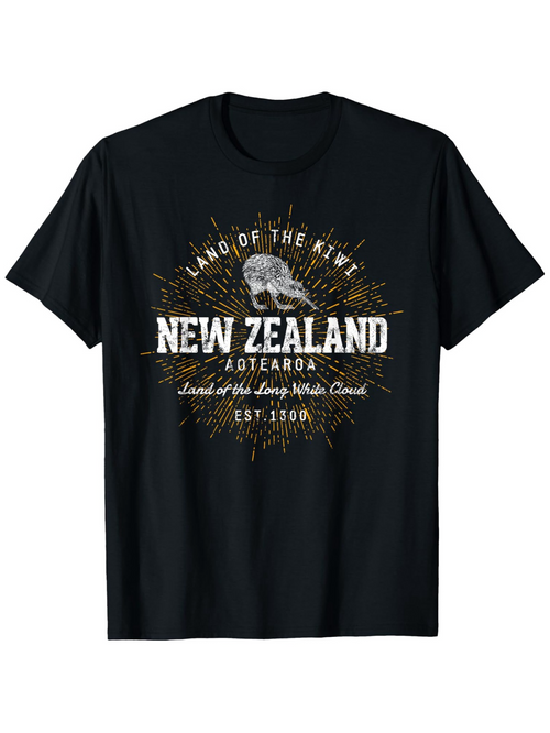 Men's Graphic T-Shirt Land Of The Kiwi Golden Sunburst With Central Standing Bird New Zealand