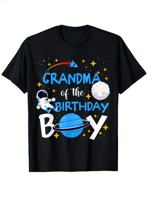 Men's Graphic T-Shirt Grandma Of The Birthday Boy With Astronaut And Outer Space Theme Saturn Planet