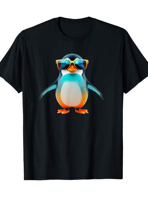 Men's Graphic T-Shirt Cool Blue Penguin With Sunglasses Standing In Bold Attitude Penguin