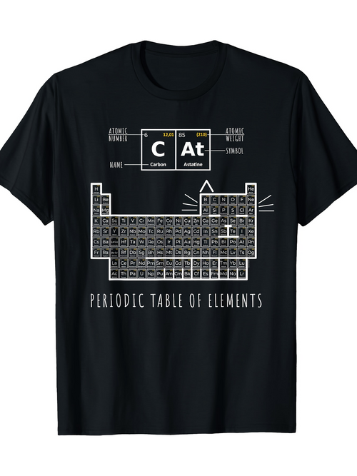 Men's Graphic T-Shirt Periodic Table Of Elements Clever Cat Drawing With Chemistry Periodic Elements