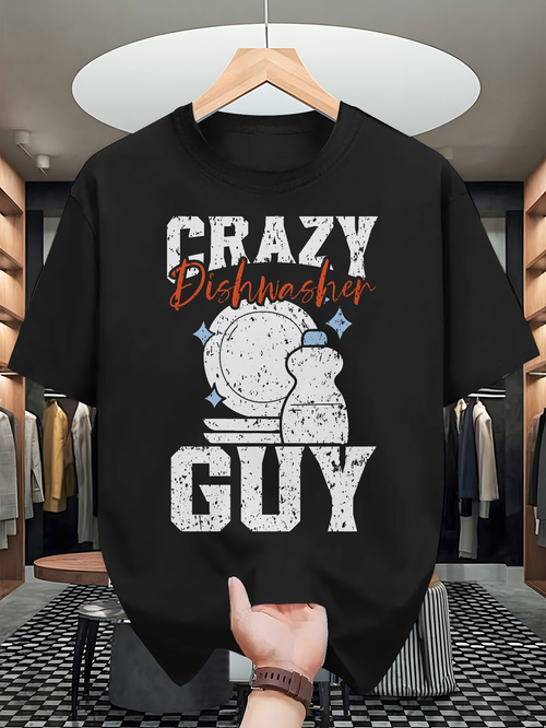 Men's Graphic T-Shirt Crazy Dishwasher Guy With Vintage Plates Design Featuring Bubbles And Bold Lettering