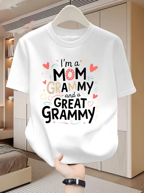 Men's Graphic T-Shirt Im A Mom Grammy And A Great Grammy Surrounded By Colorful Doodles And Hearts