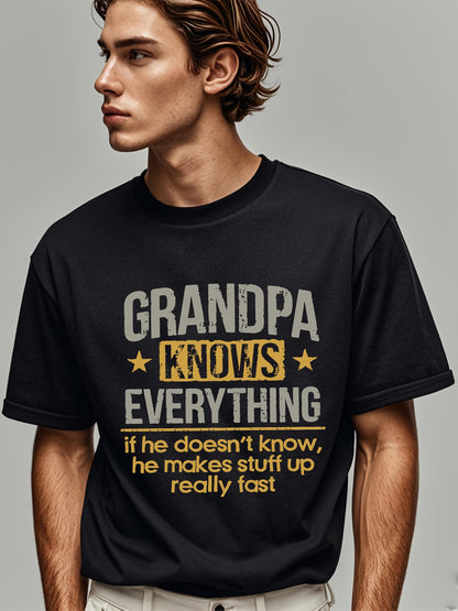 Men's Graphic T-Shirt Grandpa Knows Everything With Playful Yellow Bold Font Slogan T Shirt
