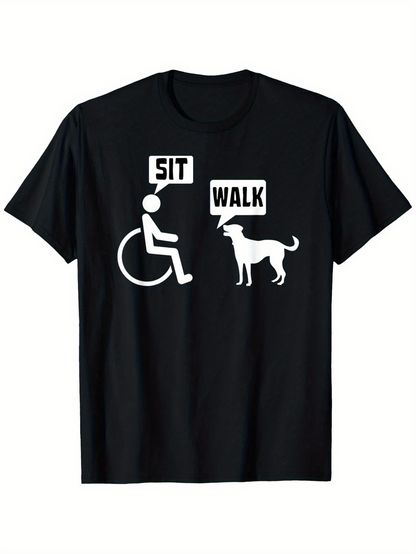 Men's Graphic T-Shirt Sit Walk Command Speech Bubbles Person And Dog