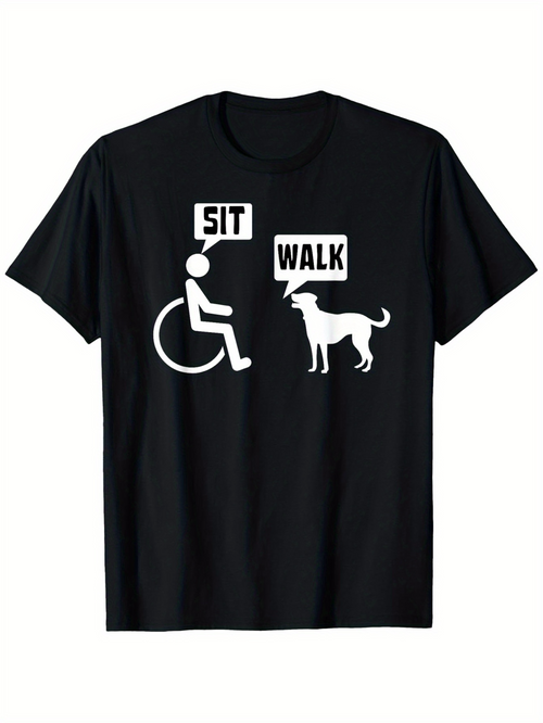 Men's Graphic T-Shirt Sit Walk Command Speech Bubbles Person And Dog