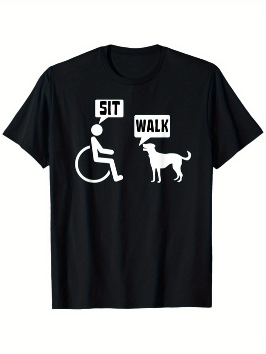 Men's Graphic T-Shirt Sit Walk Command Speech Bubbles Person And Dog
