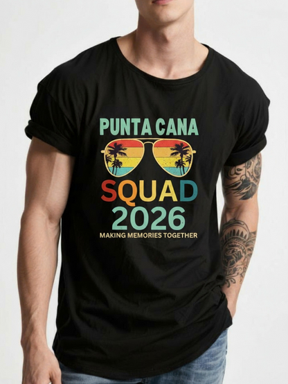 Men's Graphic T-Shirt Punta Cana Squad 2026 Retro Sunset With Palm Trees And Sunglasses