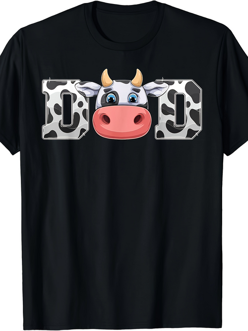 Men's Graphic T-Shirt Cartoon Eyes And Spotted Pattern Framing Cute Cow