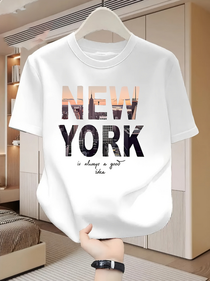 Men's Graphic T-Shirt New York City Skyscape Text With Skyline Reflection T Shirt