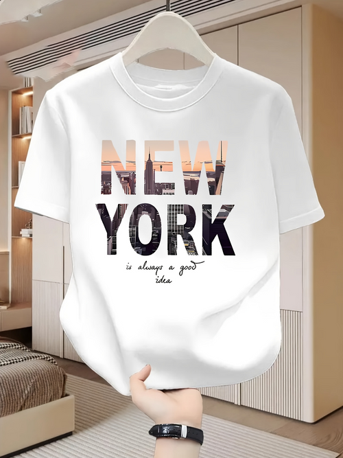 Men's Graphic T-Shirt New York City Skyscape Text With Skyline Reflection T Shirt